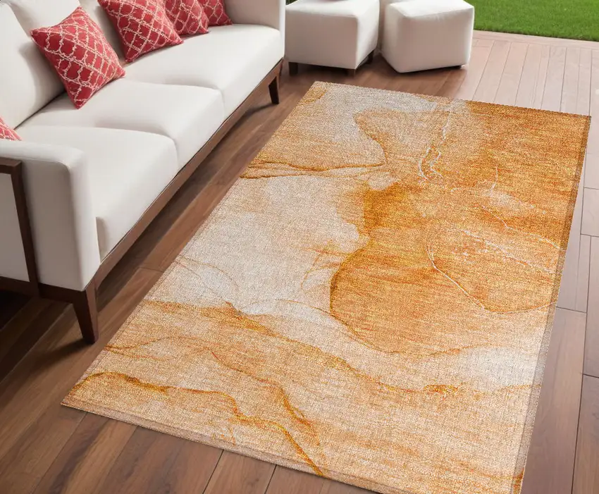 Orange Abstract Washable Non Skid Indoor Outdoor Area Rug Photo 1