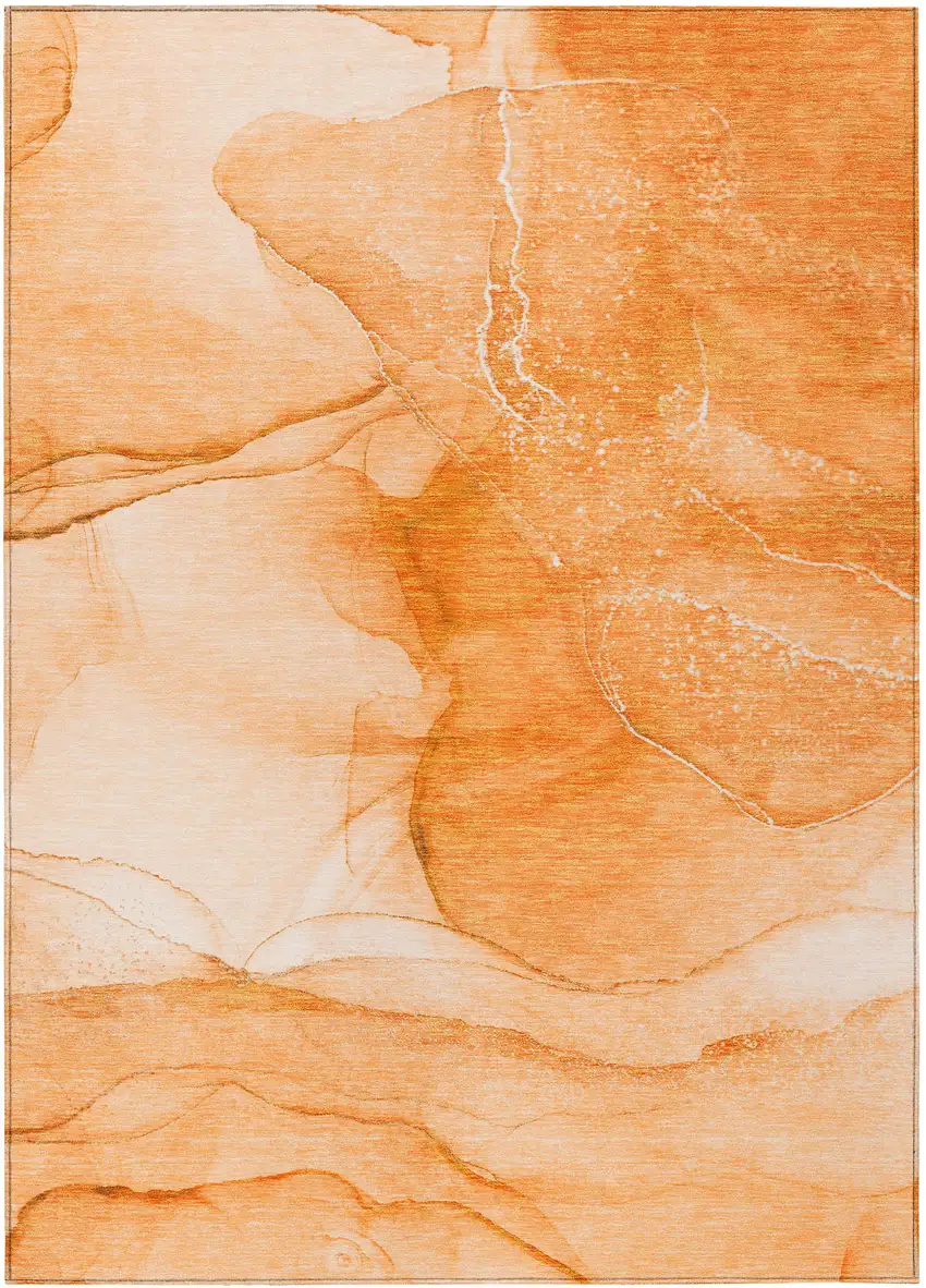 Orange Abstract Washable Non Skid Indoor Outdoor Area Rug Photo 2