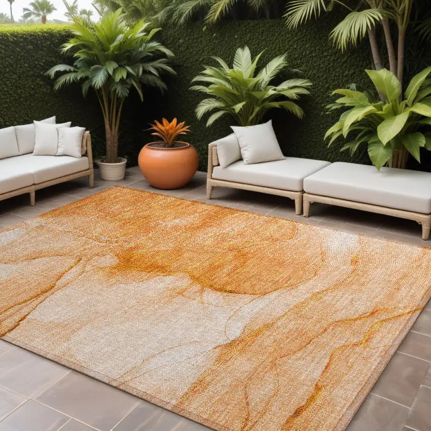 Orange Abstract Washable Non Skid Indoor Outdoor Area Rug Photo 1