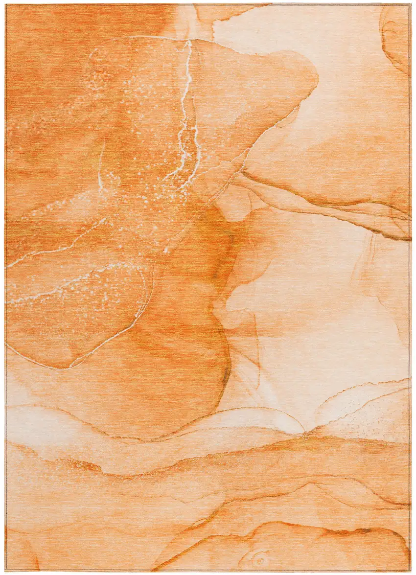 Orange Abstract Washable Non Skid Indoor Outdoor Area Rug Photo 4