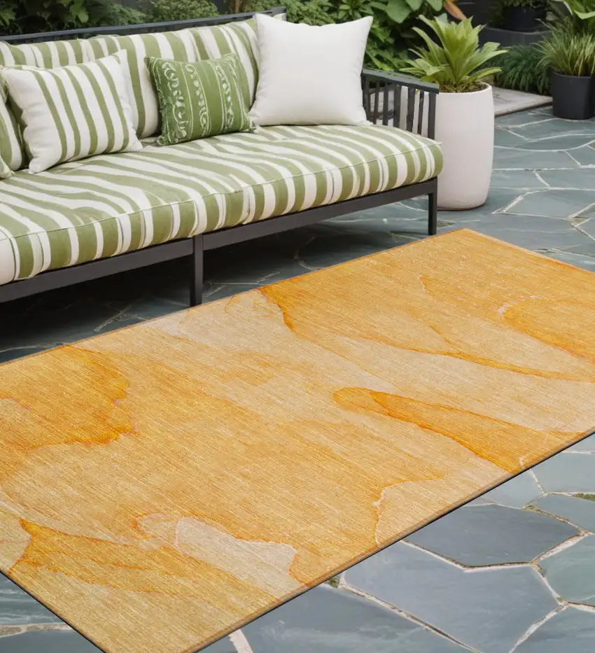 Orange Abstract Washable Non Skid Indoor Outdoor Runner Rug Photo 1