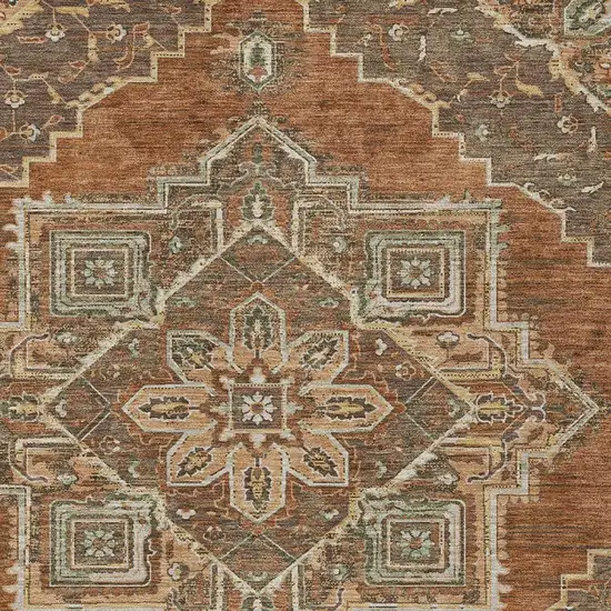 Orange And Aqua Oriental Washable Indoor Outdoor Area Rug Photo 3