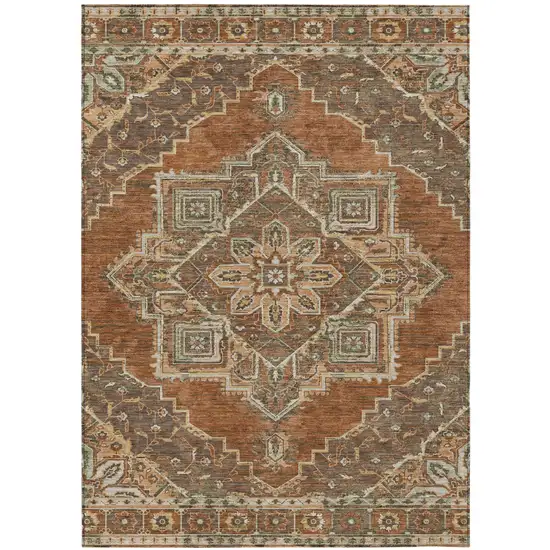 Orange And Aqua Oriental Washable Indoor Outdoor Area Rug Photo 2