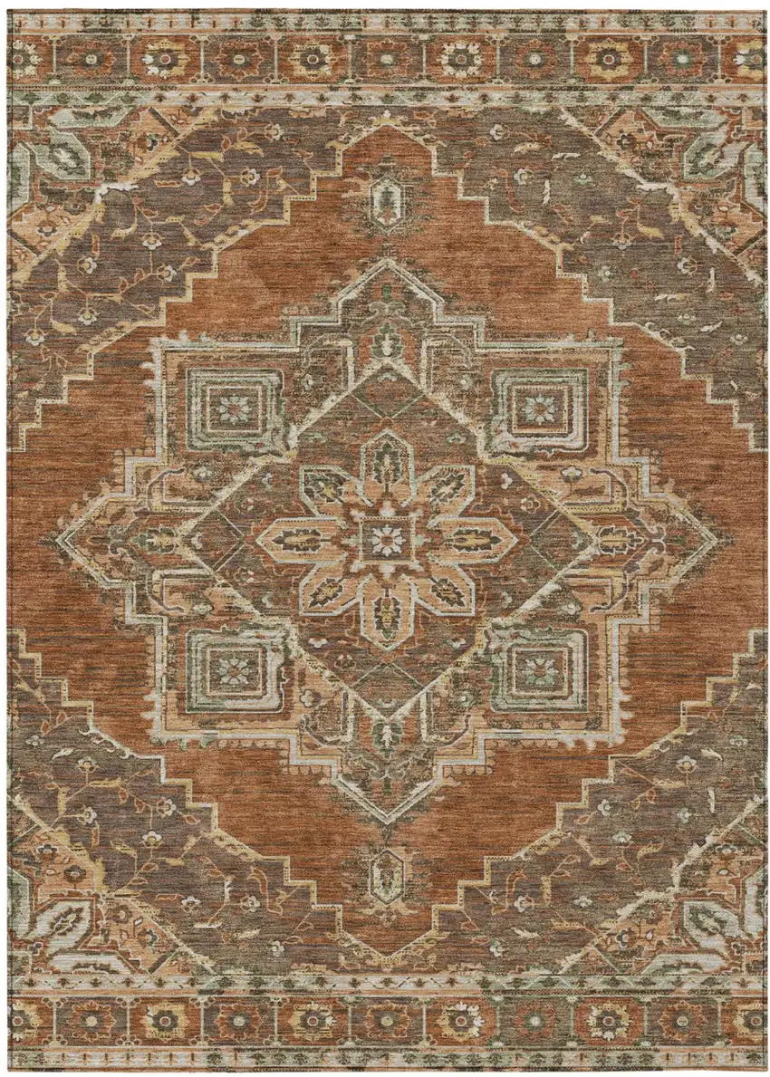 Orange And Aqua Oriental Washable Indoor Outdoor Area Rug Photo 2