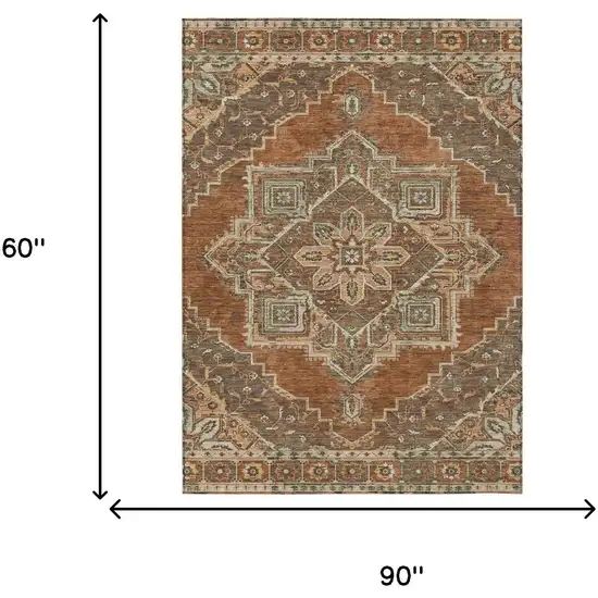 Orange And Aqua Oriental Washable Indoor Outdoor Area Rug Photo 7