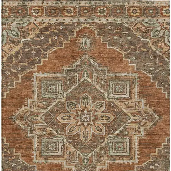 Orange And Aqua Oriental Washable Indoor Outdoor Area Rug Photo 4