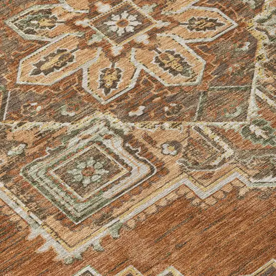 Orange And Aqua Oriental Washable Indoor Outdoor Area Rug Photo 6