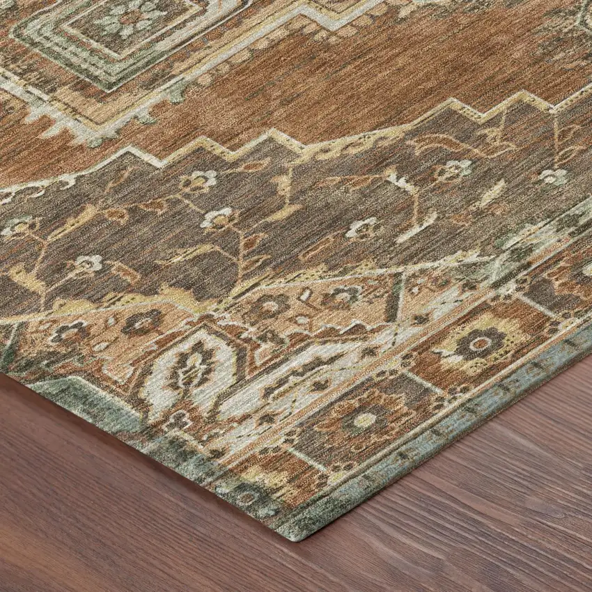Orange And Aqua Oriental Washable Indoor Outdoor Area Rug Photo 5