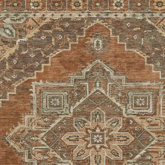 Orange And Aqua Oriental Washable Indoor Outdoor Area Rug Photo 3