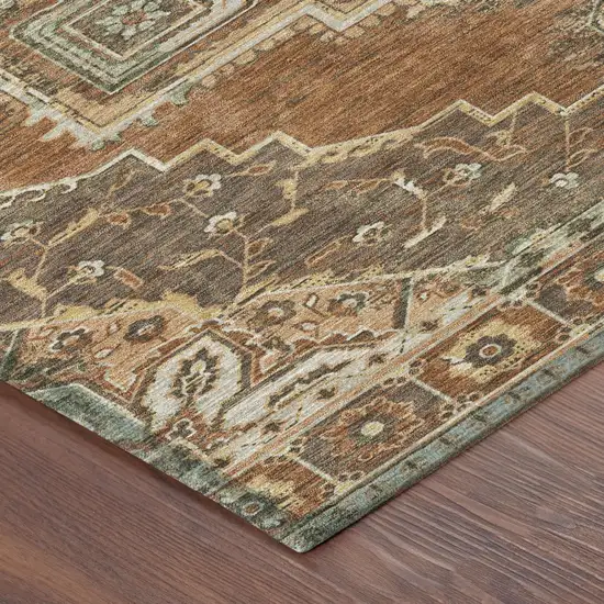 Orange And Aqua Oriental Washable Indoor Outdoor Area Rug Photo 5