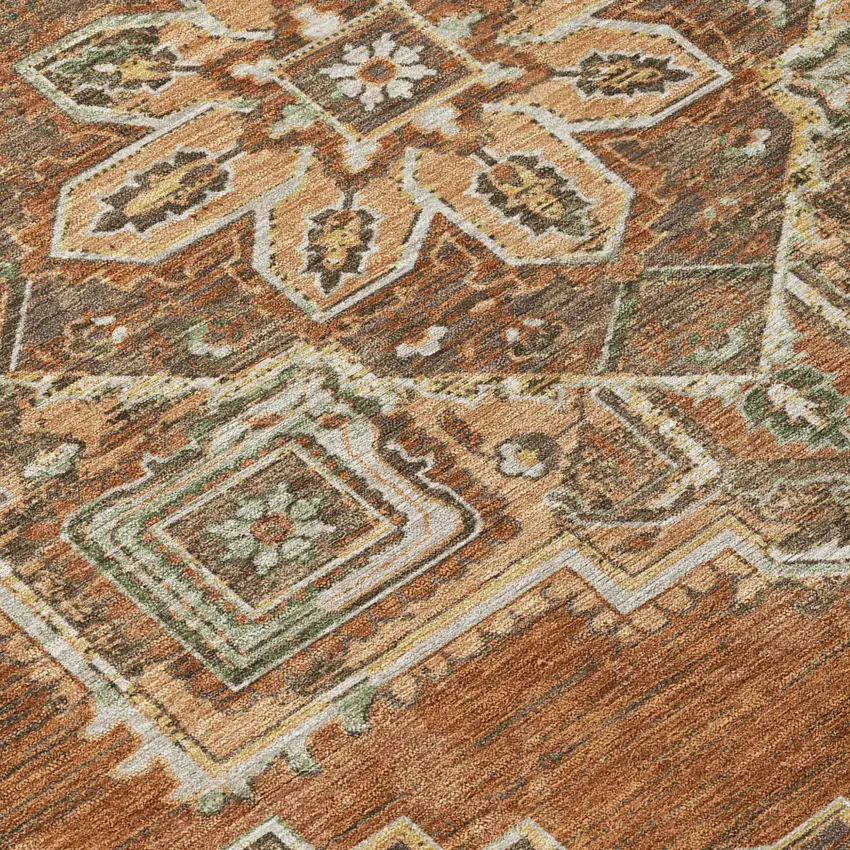 Orange And Aqua Oriental Washable Indoor Outdoor Area Rug Photo 6