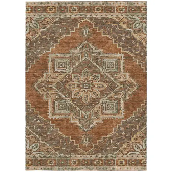 Orange And Aqua Oriental Washable Indoor Outdoor Area Rug Photo 4