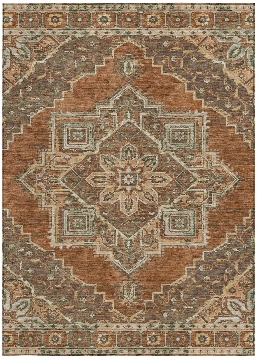 Orange And Aqua Oriental Washable Indoor Outdoor Area Rug Photo 4