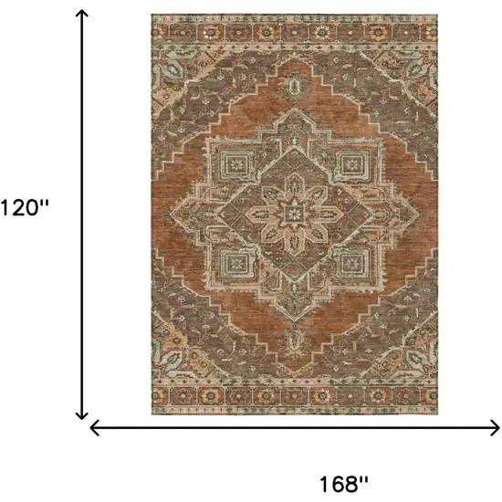 Orange And Aqua Oriental Washable Indoor Outdoor Area Rug Photo 7