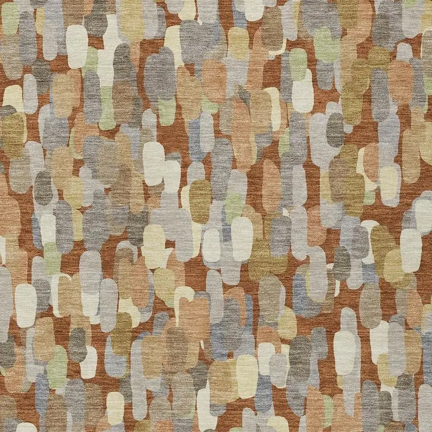 Orange And Beige Abstract Washable Indoor Outdoor Area Rug Photo 2