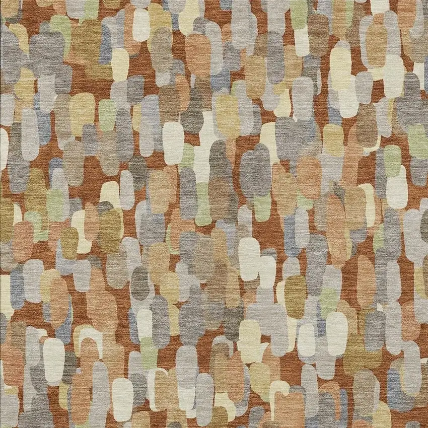Orange And Beige Abstract Washable Indoor Outdoor Area Rug Photo 2