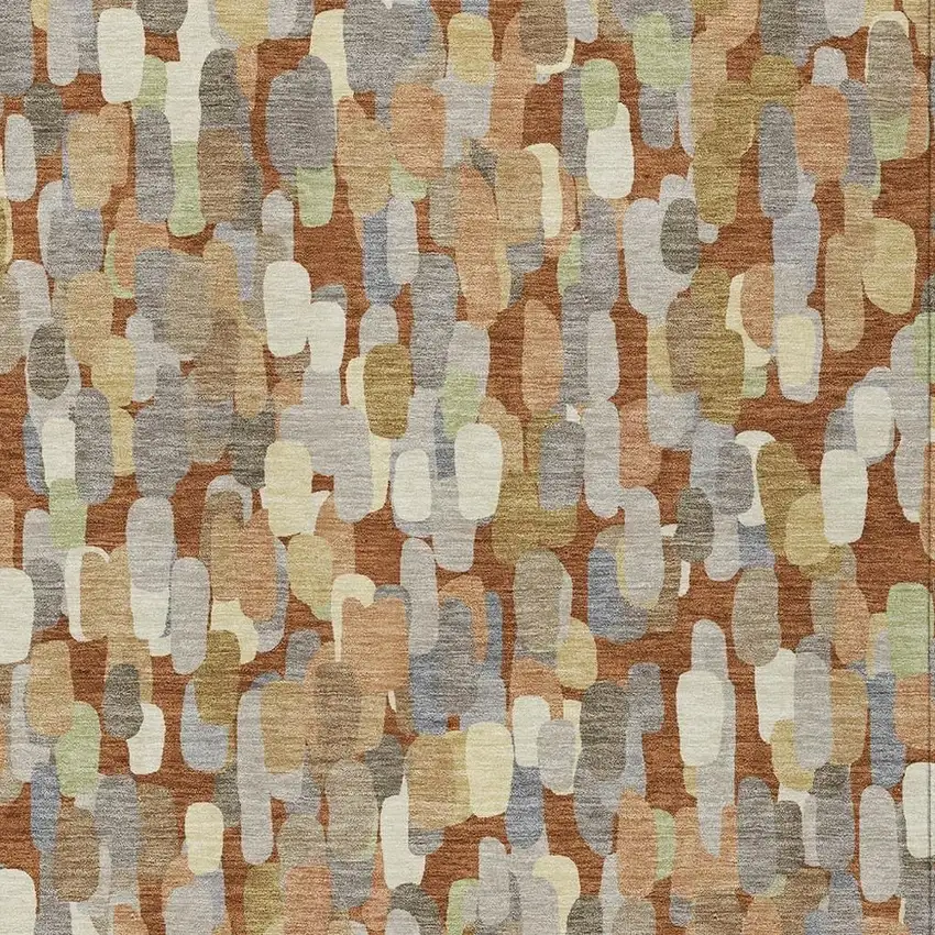 Orange And Beige Abstract Washable Indoor Outdoor Area Rug Photo 2