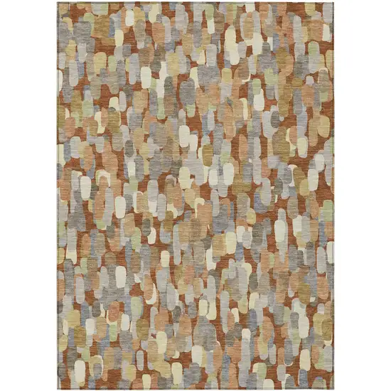 Orange And Beige Abstract Washable Indoor Outdoor Area Rug Photo 1
