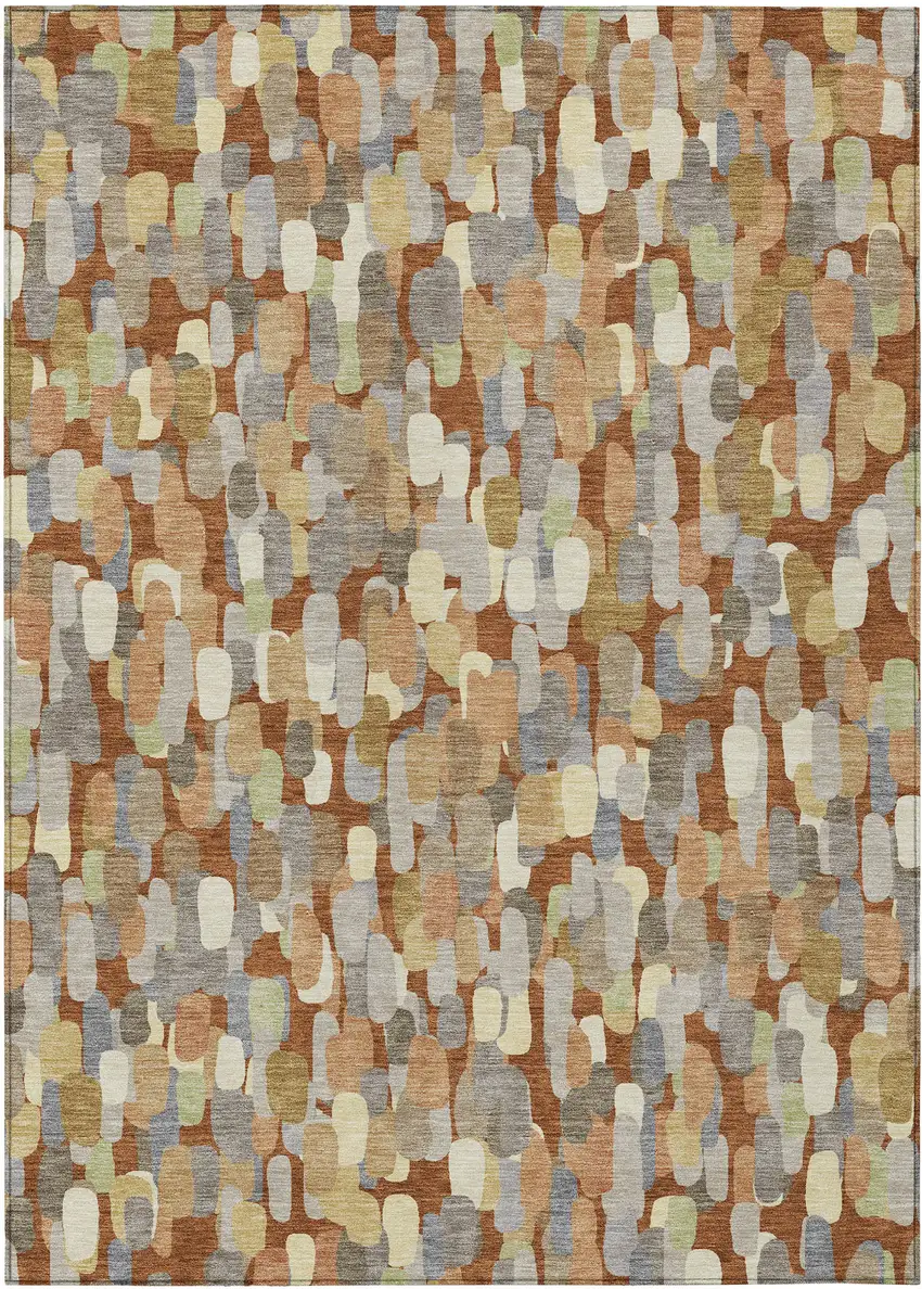 Orange And Beige Abstract Washable Indoor Outdoor Area Rug Photo 1
