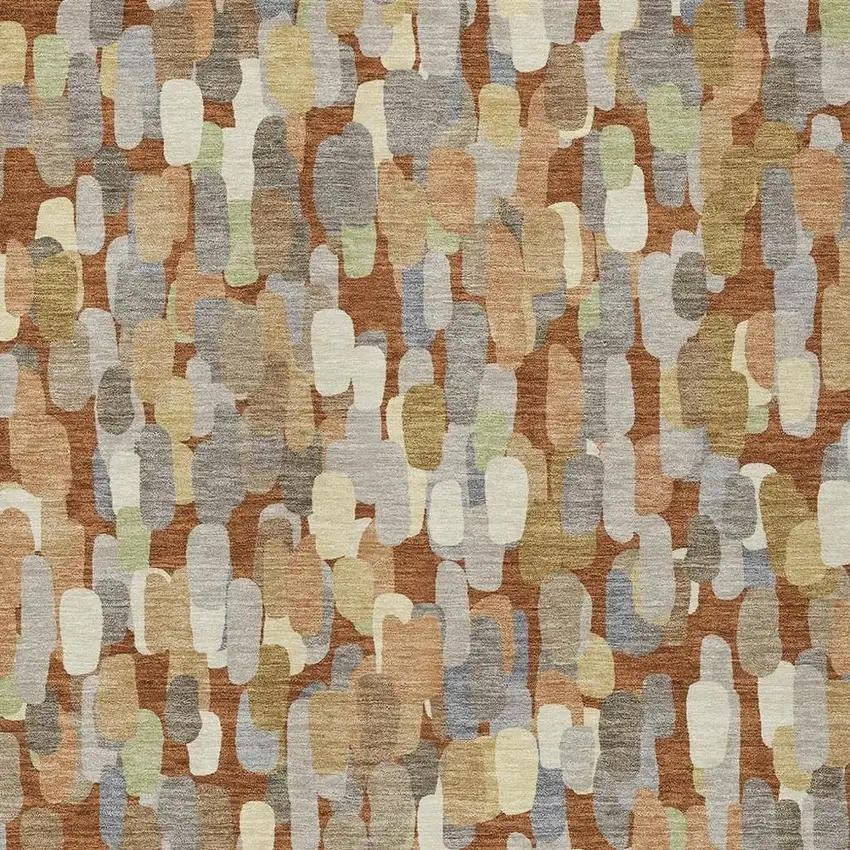 Orange And Beige Abstract Washable Indoor Outdoor Area Rug Photo 2