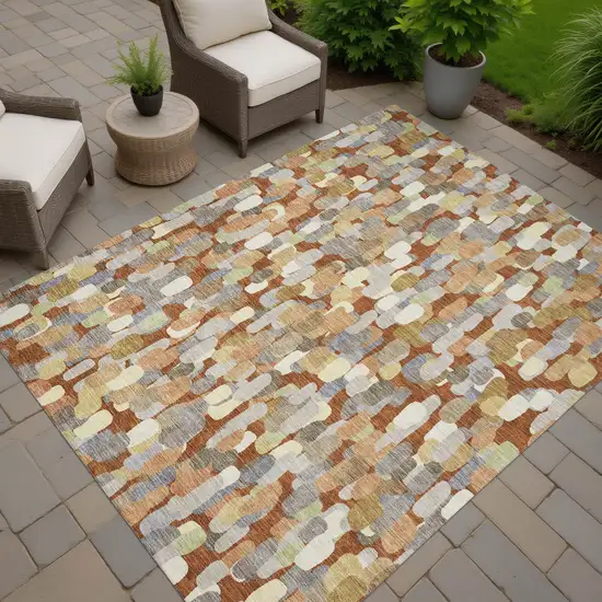Orange And Beige Abstract Washable Indoor Outdoor Area Rug Photo 7