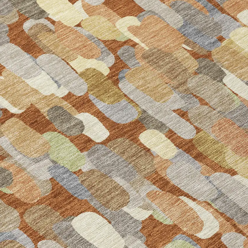 Orange And Beige Abstract Washable Indoor Outdoor Area Rug Photo 9