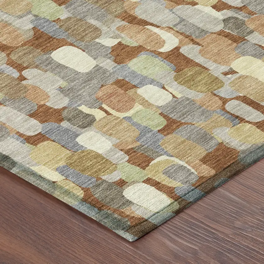 Orange And Beige Abstract Washable Indoor Outdoor Area Rug Photo 8