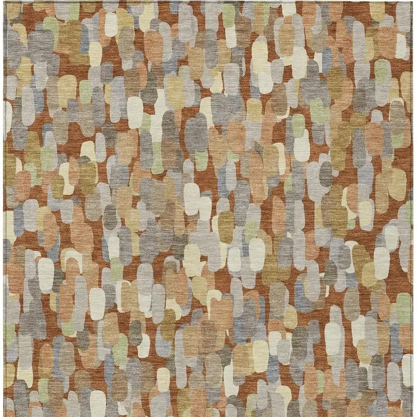 Orange And Beige Abstract Washable Indoor Outdoor Area Rug Photo 3