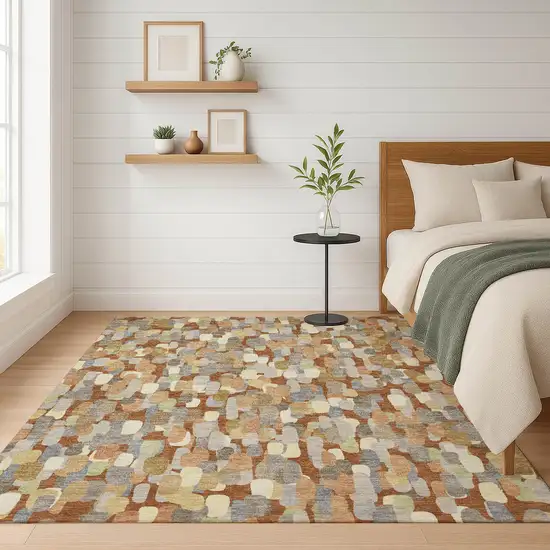 Orange And Beige Abstract Washable Indoor Outdoor Area Rug Photo 6