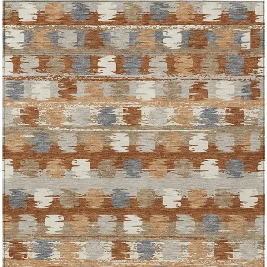 Orange And Beige Abstract Washable Indoor Outdoor Area Rug Photo 6