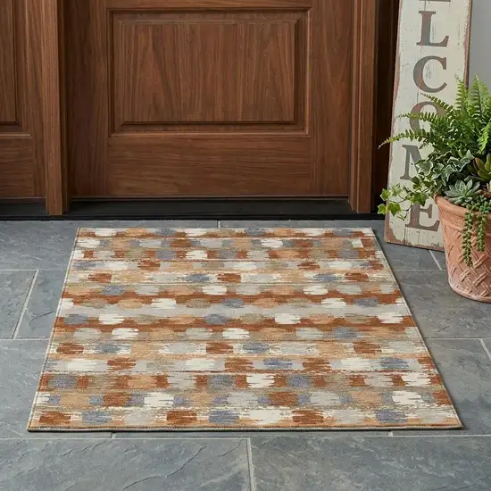 Orange And Beige Abstract Washable Indoor Outdoor Area Rug Photo 1