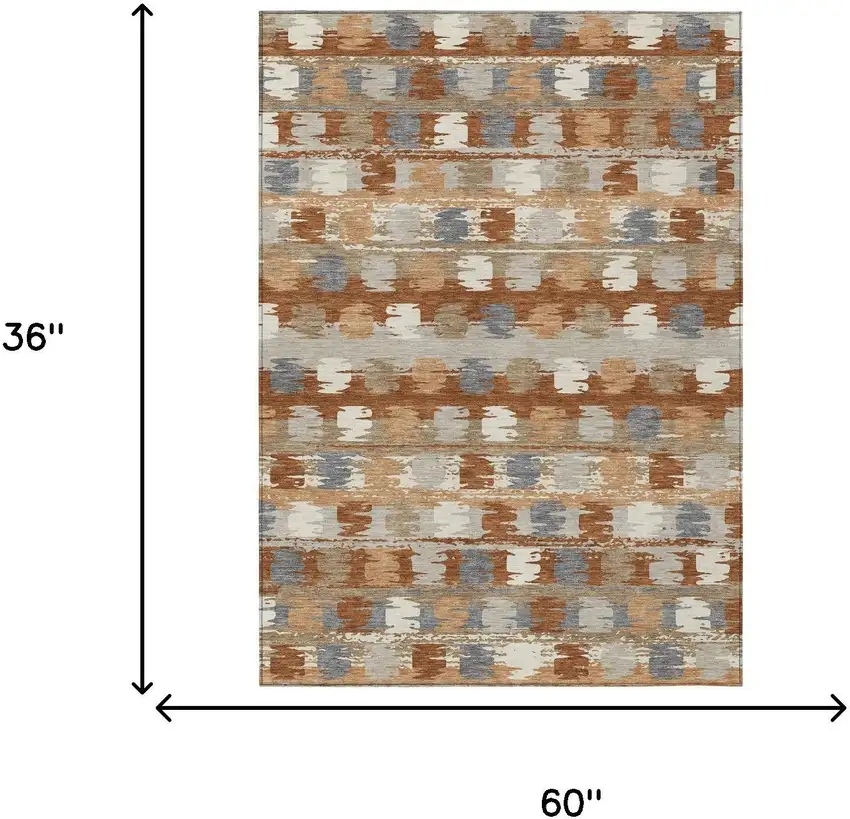 Orange And Beige Abstract Washable Indoor Outdoor Area Rug Photo 9