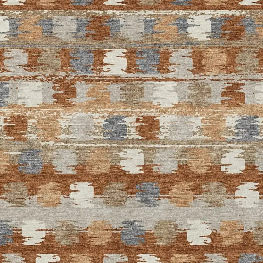 Orange And Beige Abstract Washable Indoor Outdoor Area Rug Photo 5