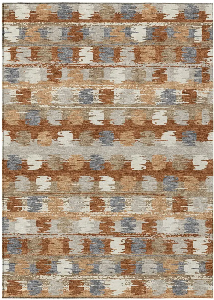Orange And Beige Abstract Washable Indoor Outdoor Area Rug Photo 2
