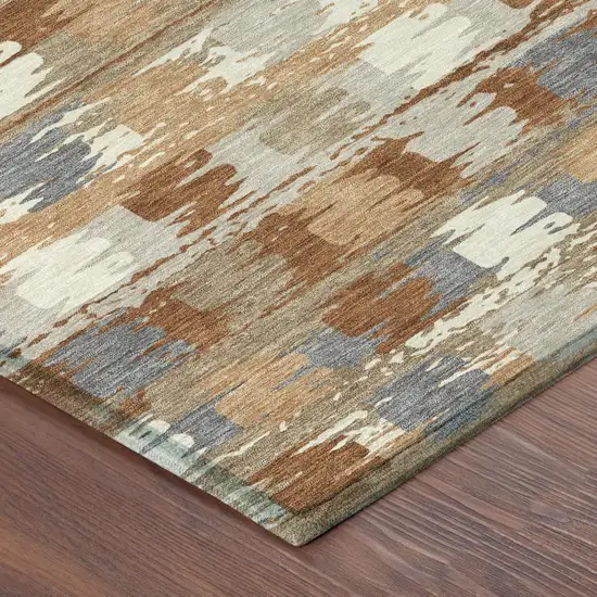 Orange And Beige Abstract Washable Indoor Outdoor Area Rug Photo 7