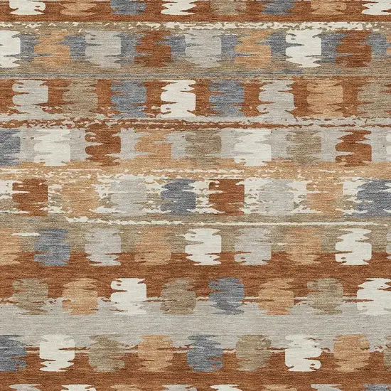Orange And Beige Abstract Washable Indoor Outdoor Area Rug Photo 3