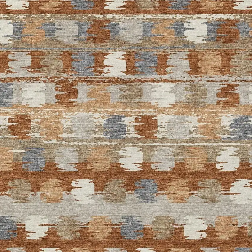 Orange And Beige Abstract Washable Indoor Outdoor Area Rug Photo 3