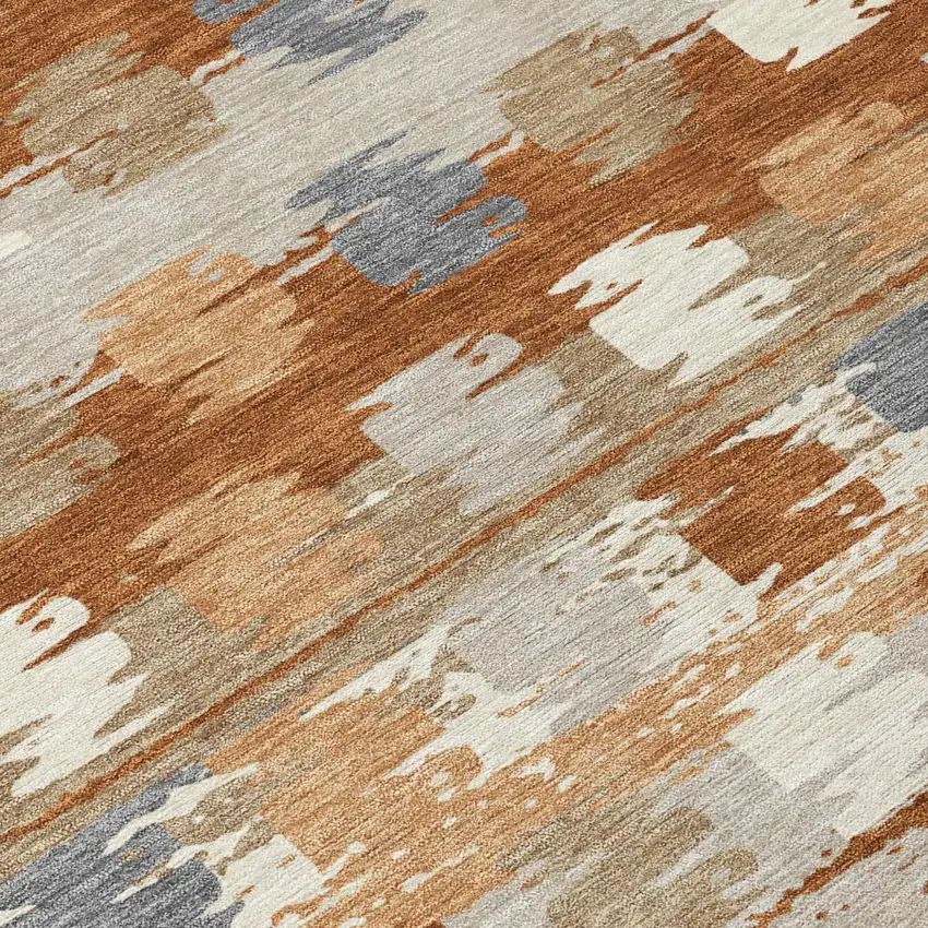 Orange And Beige Abstract Washable Indoor Outdoor Area Rug Photo 8