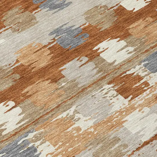 Orange And Beige Abstract Washable Indoor Outdoor Area Rug Photo 8