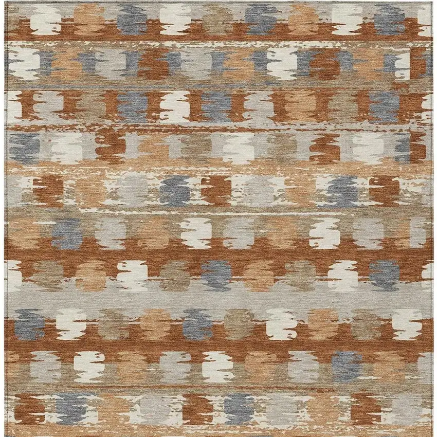 Orange And Beige Abstract Washable Indoor Outdoor Area Rug Photo 3
