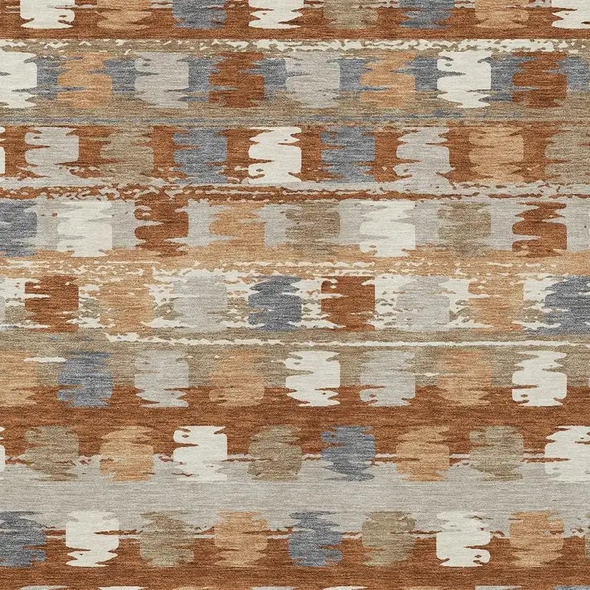 Orange And Beige Abstract Washable Indoor Outdoor Area Rug Photo 5