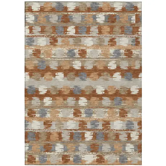 Orange And Beige Abstract Washable Indoor Outdoor Area Rug Photo 2