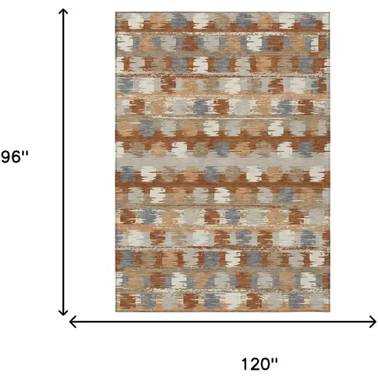 Orange And Beige Abstract Washable Indoor Outdoor Area Rug Photo 9