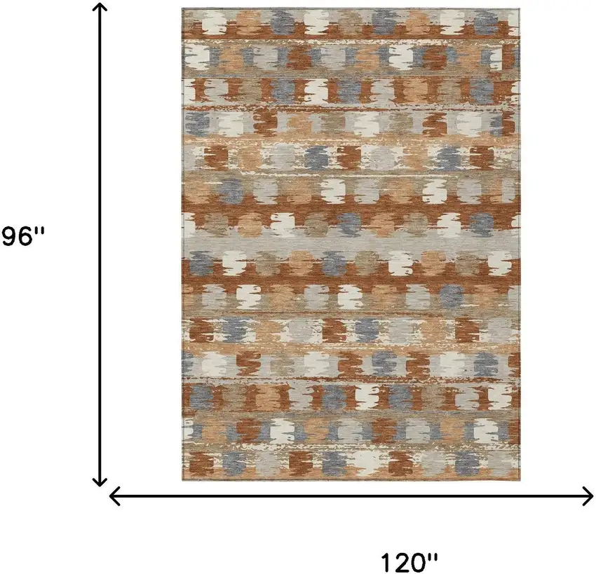 Orange And Beige Abstract Washable Indoor Outdoor Area Rug Photo 9