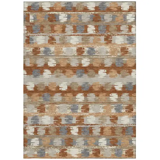 Orange And Beige Abstract Washable Indoor Outdoor Area Rug Photo 4