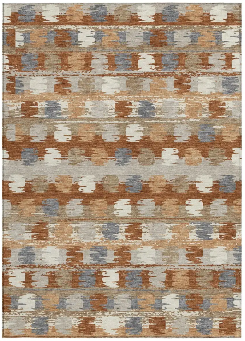 Orange And Beige Abstract Washable Indoor Outdoor Area Rug Photo 4