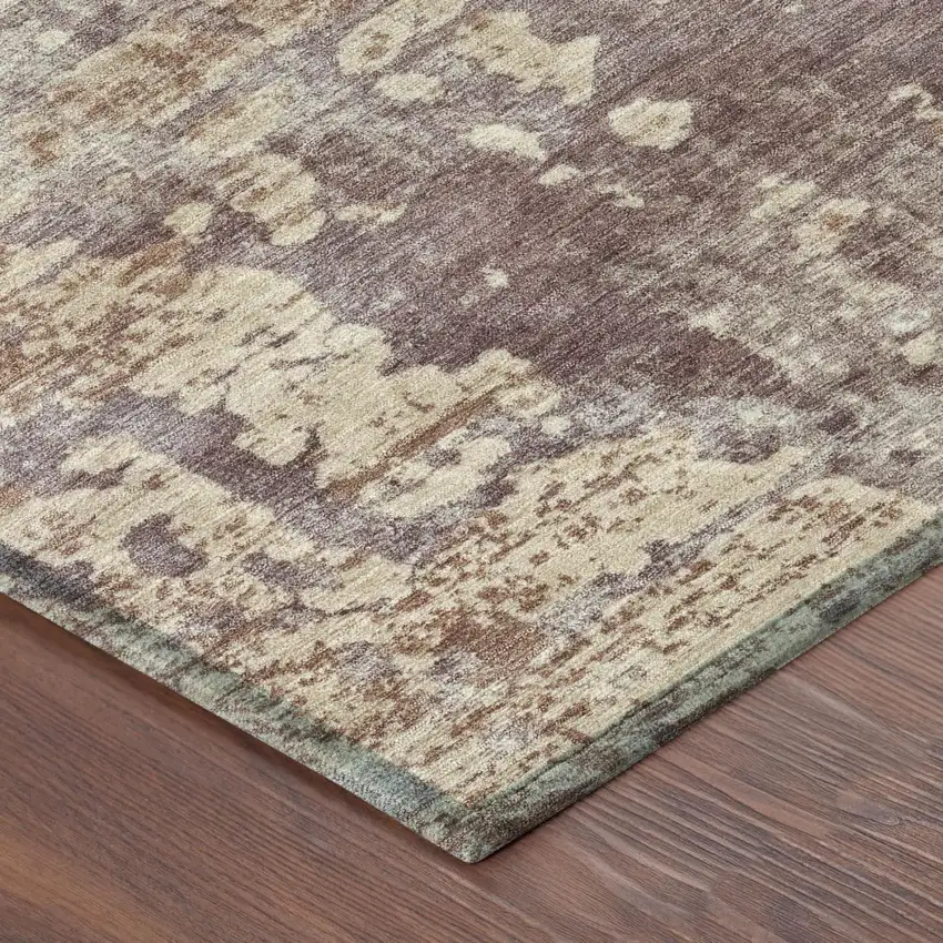 Orange And Beige Abstract Washable Indoor Outdoor Area Rug Photo 5