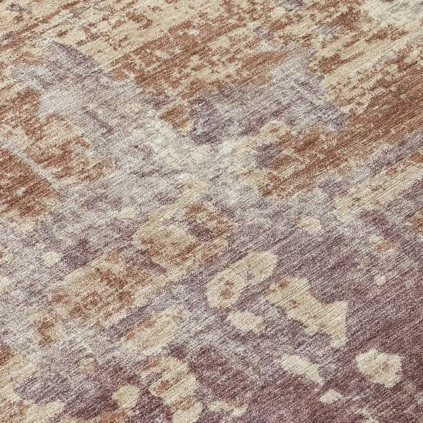 Orange And Beige Abstract Washable Indoor Outdoor Area Rug Photo 6