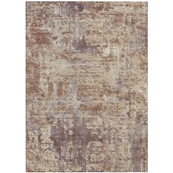 Orange And Beige Abstract Washable Indoor Outdoor Area Rug Photo 2