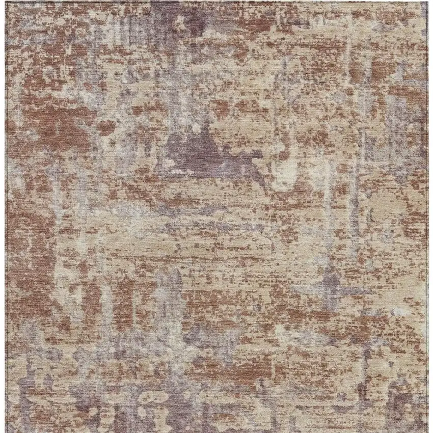 Orange And Beige Abstract Washable Indoor Outdoor Area Rug Photo 4